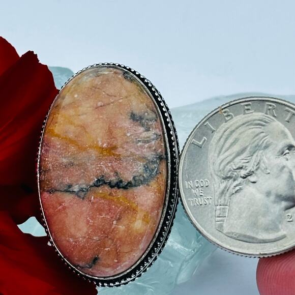 925 Silver Rhodonite Ring Size 7.5 - Picture 4 of 6